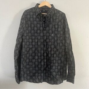NWT Express Black Cream Geometric Print Long Sleeve Button Down Casual Formal XL